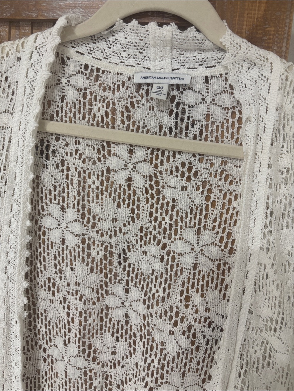 American Eagle Outfitters Cream Crochet Lace Open Front Cardigan